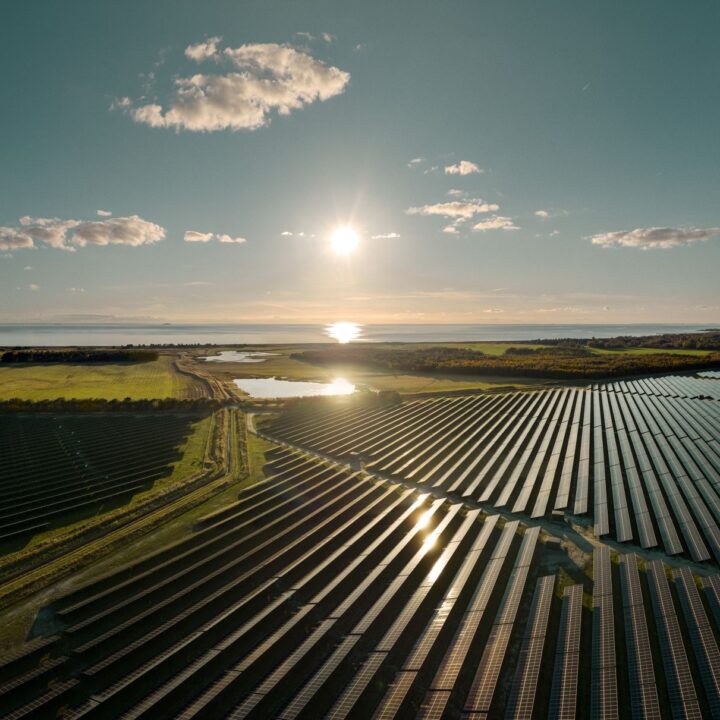 Drone picture of Lidsø solar park in Denmark